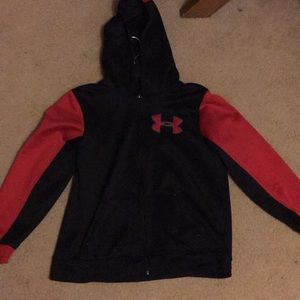 Under armour red and black zip up jacket
